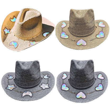 Straw Beach Sun Hat for Women Girls Shapeable Cowgirl Hat Vintage Summer Woven Sun Hat for Summer Vacation