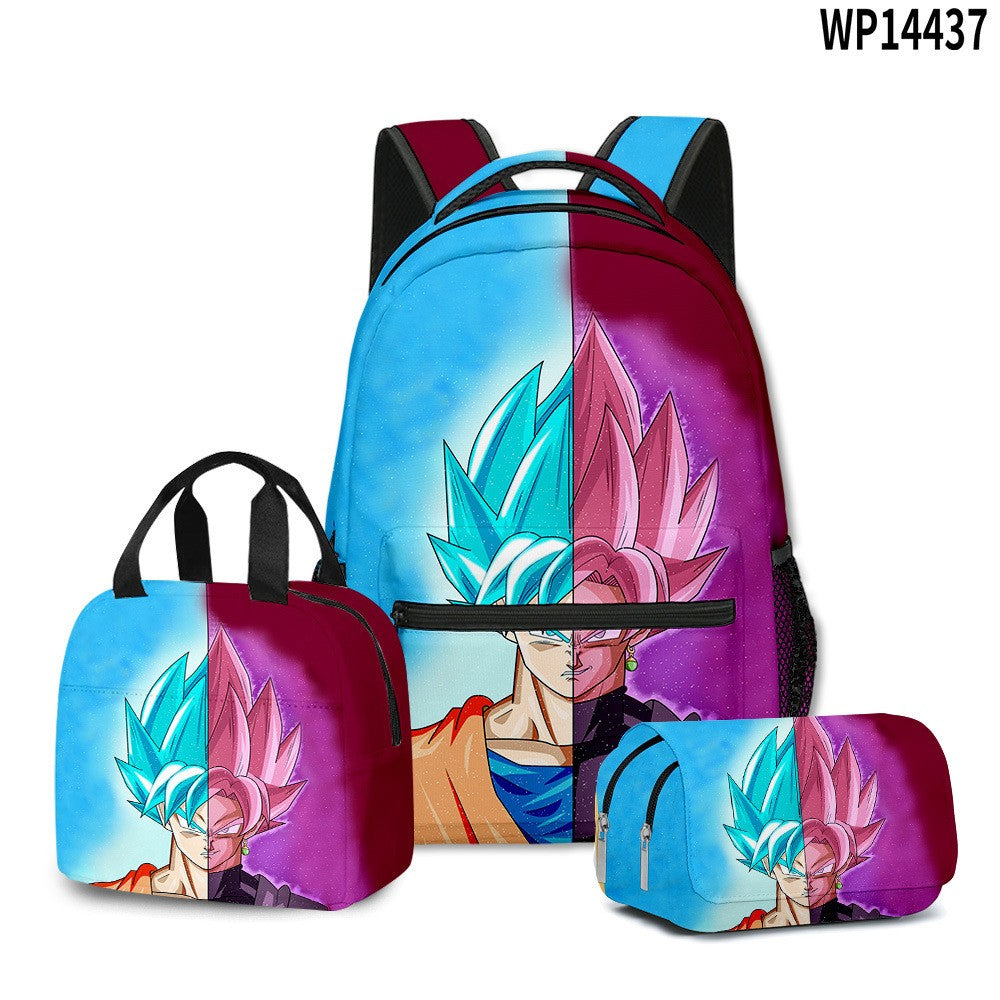 3D Print Dragon Ball Large Capacity Backpack Set Goku Super Saiyan GT Z Lunch Bag Pencil Case for Boys School Travel Picnic 20L