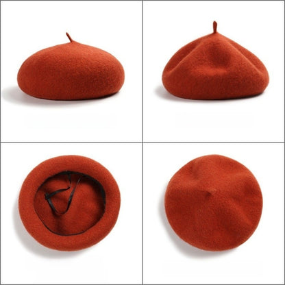 Boina Nuvem Feminina Confortável de Lã Pelúcia Quente Estilo Britânico Chapéu Gorro Cor Sólida Elástico Boina Feminina