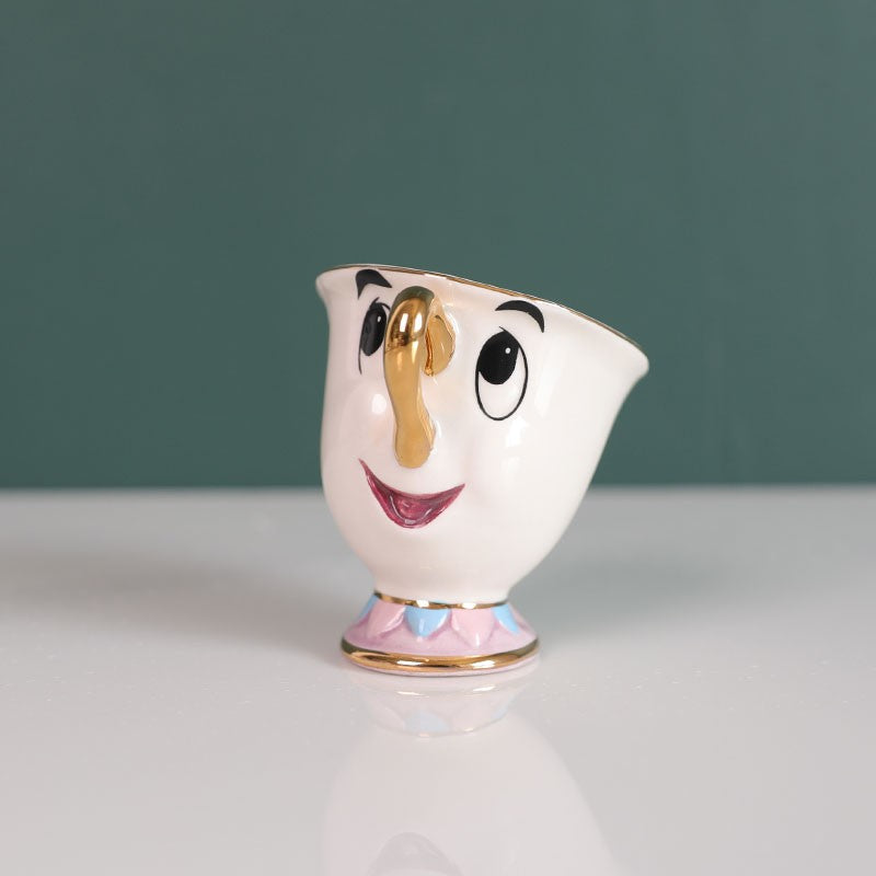 Bule de Chá Bela e a Fera Disney Fofo Desenho Animado Cafeteira Caneca Sra Potts Xícara Zip Bules de Chá Conjunto de Xícaras Decoração de Casa Enfeite Presente