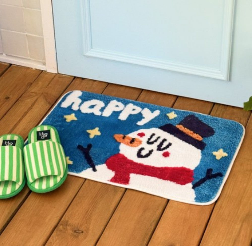 VIKAMA Christmas Imitation Cashmere Rug Soft Non-Slip Bathroom Mat Living Room Bedroom Entrance Doormat Winter Home Decor