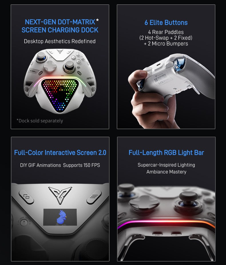 Flydigi Apex 5 Controller Gamepad Wireless Gamepad for PC /Switch/Phone/TV/Tablet Computer, Charging Dock with Cool RGB Screen