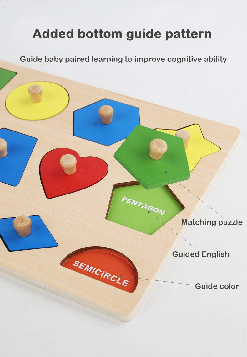 Brinquedos de quebra-cabeça Montessori para bebês de madeira, de encaixe de formas e cores, tábua de raspar à mão, brinquedos cognitivos geométricos de educação infantil