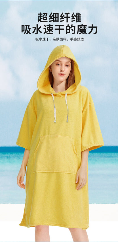 Quick dry Solid microfiber Changing Robe Surf Poncho Hooded Beach Towel Hooded Poncho Towel For Adults men and women