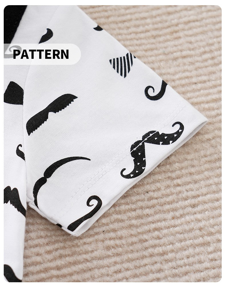 Boys Cartoon Printed Clothes Short Sleeve Bow Tie Romper  Moustache Cotton Baby Gentleman Newborn Toddler Baby Jumpsuit Print