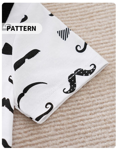 Boys Cartoon Printed Clothes Short Sleeve Bow Tie Romper  Moustache Cotton Baby Gentleman Newborn Toddler Baby Jumpsuit Print