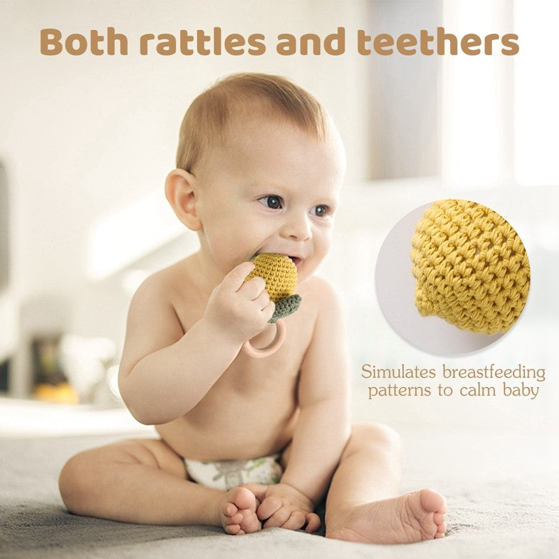 Baby Crochet Lemon Rattle Toys Wooden Bracelet Fruit Musical Rattle Teether Toys Handbell Newborn Soothing Oral Nursing Bite Toy