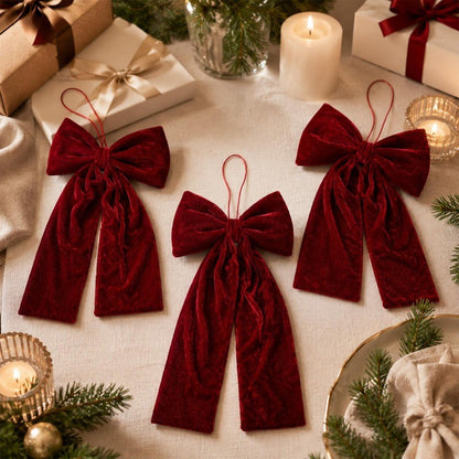 Large Size Bowknot Pendant Hanging Xmas Ornament DIY Home Party Christmas Tree Decorations Velvet Bow Burgundy Style Supplies