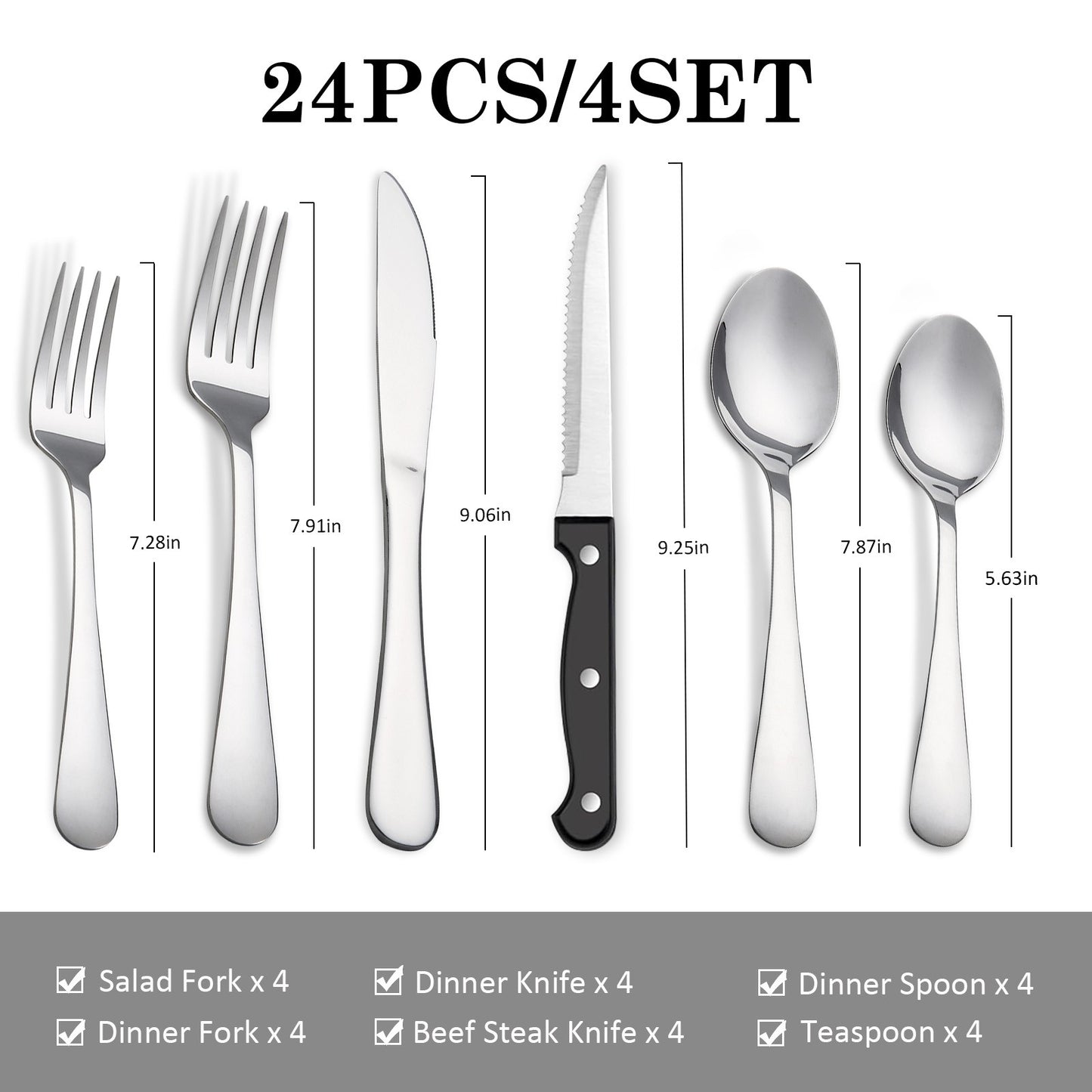 24 peças planas? Conjunto de Talheres de Aço Inoxidável 24 Peças para 4 Pessoas com Facas de Bife Garfo de Jantar Colher para Festa em Casa