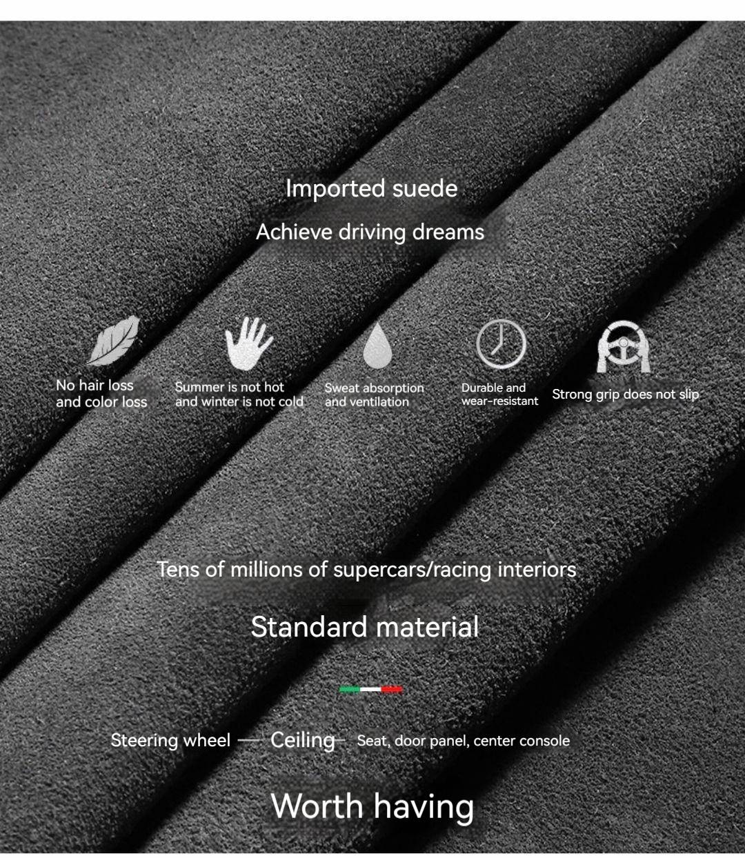 Suede Cover for All Seasons Auto Steering Wheel Cover Ultra-thin Non-slip D-shaped Round Breathable Car Steering Wheel Protector