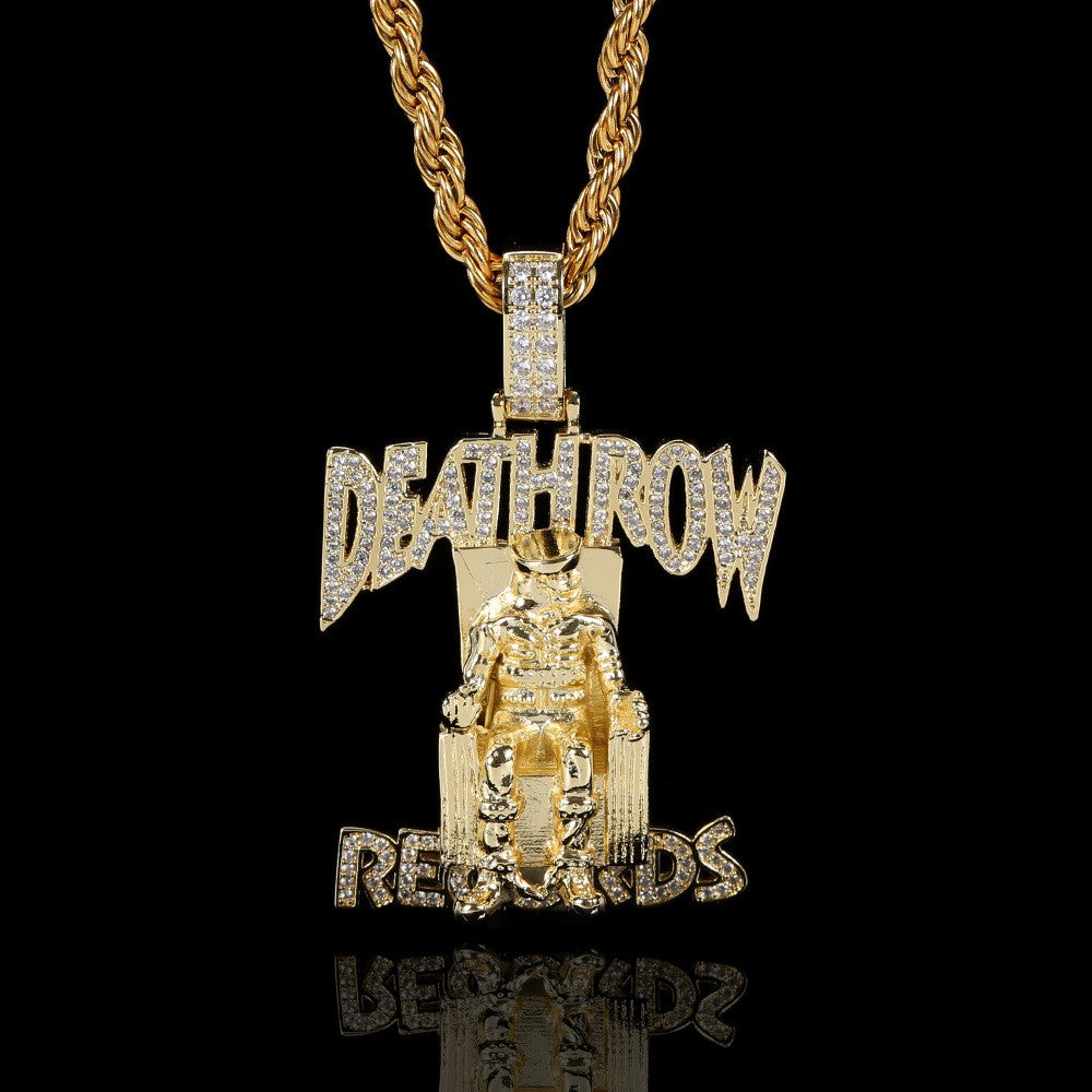 Hip Hop Jewelry Deathrow Records Pendant Necklaces for Men Iced Out Cubic Zirconia Charms 18K Gold Plated Copper Pendants