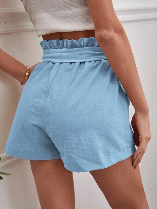 Europe and America Cross border New Summer Women's Loose Linen Casual Shorts Pockets Solid Large High Waist Wide Leg Pants