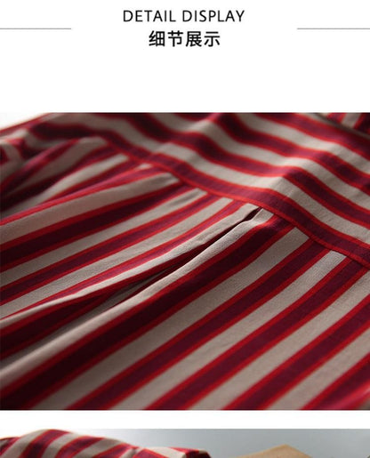 French Style Fashion Spring Shirts New Women's Polo-Neck Striped Single Breasted Simplicity Versatile Loose Long Sleeve Tops