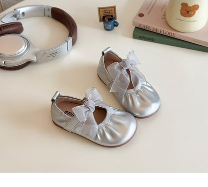 Baby Girl Princess Shoes Shine Surface Korean Style Lace Bow Casual Flats Non-Slip Toddler Kid Wedding Party Adorable Baby Shoes