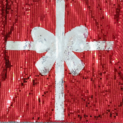 CHIC European American Festival Xmas Tree Bow Women Sequined T-shirt Short Top Casual Jersey Girls Short Sleeves Tee Christmas
