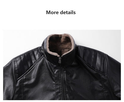 Men Leather Jacket Winter Fleece Lined Biker Jackets Fashion Motorcycle Jacket Faux Leather Coat Outwear Casual Streetwear