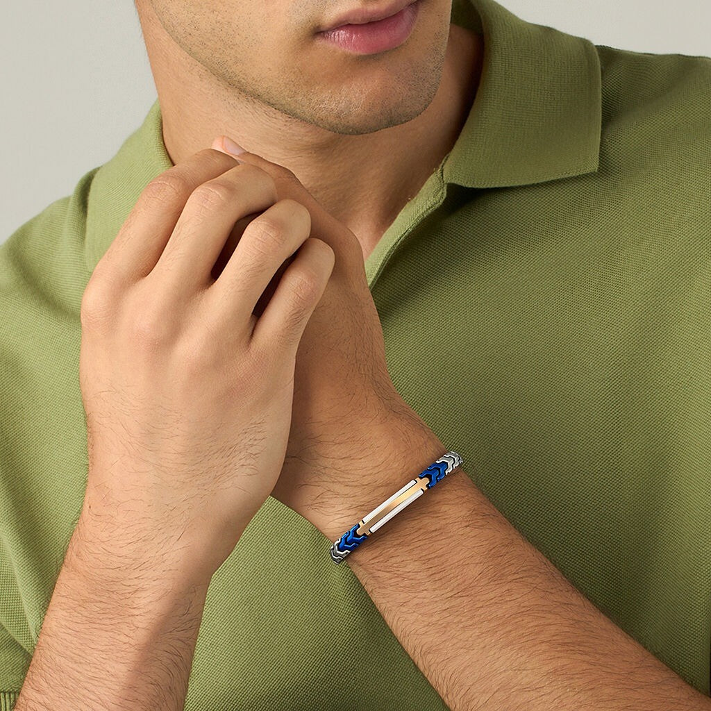 Runda, pulseira masculina de aço inoxidável, elos, com cartão de pulso, acessório ajustável, tamanho 22 cm