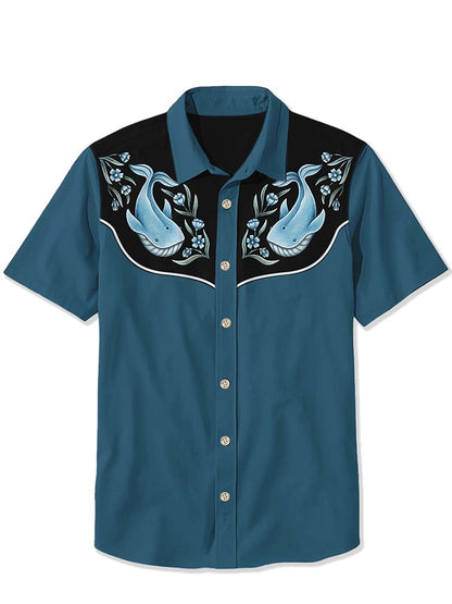 Men's Western Cowboy Style Short Sleeve Shirt Comfortable Breathable Summer Art Button Top Camisas Hawaianas Divertidas