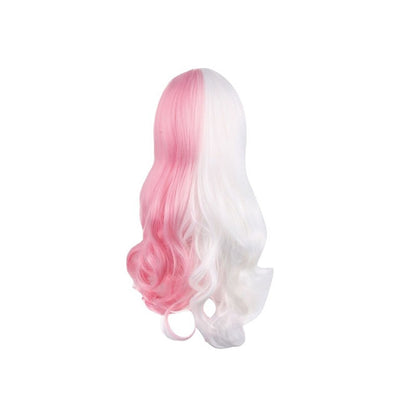 Perucas Monomi Cosplay Adereços de Anime Cabelo Sintético Cacheado Longo Rosa Branco Adereços de Carnaval para Festas