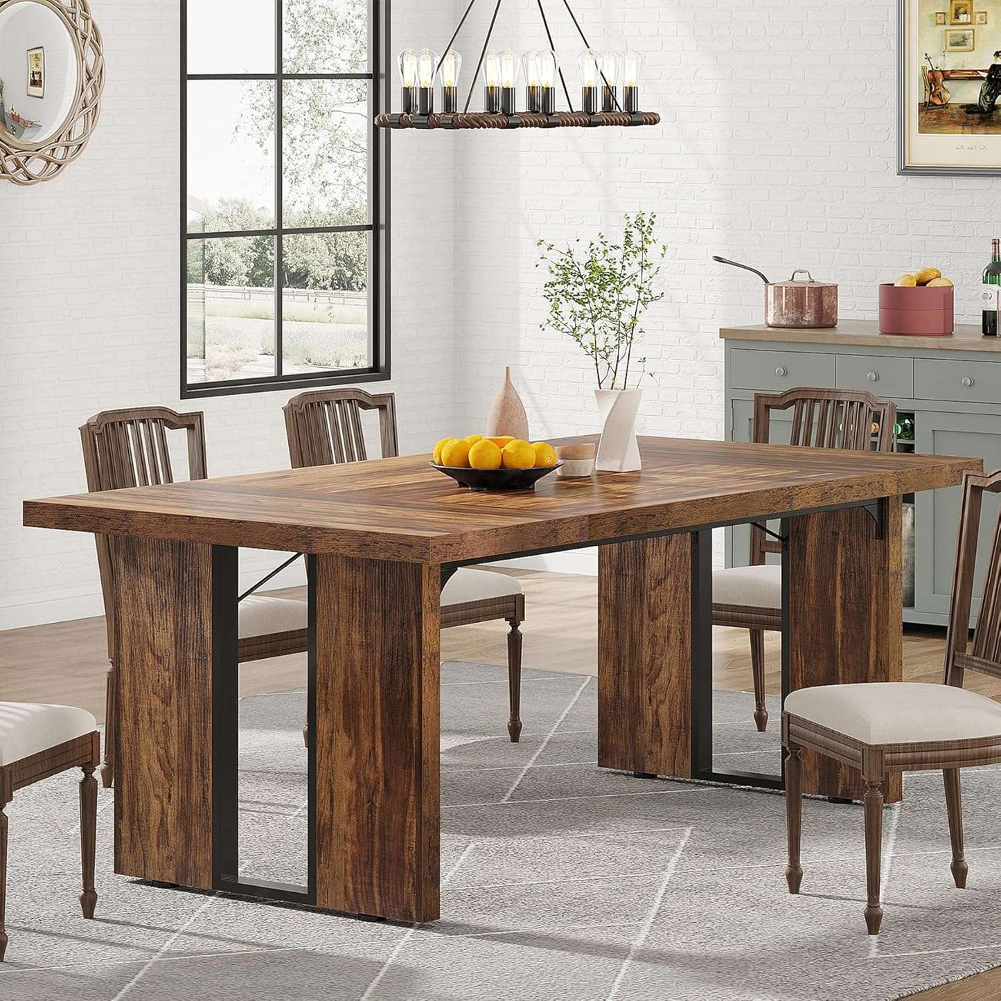 71" Large Dining Table for 6 to 8 People, Rustic Farmhouse Style Dinner Table, Rectangular Dining Table for Kitchen,