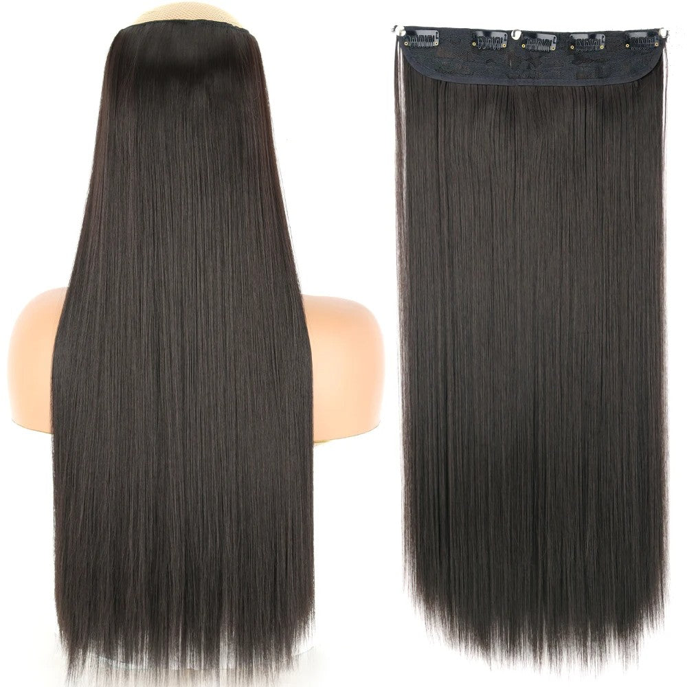 Extensão de Cabelo Liso Comprido de Fibra Sintética Resistente ao Calor com 5 Clipes 22"32" Preto Castanho Loiro