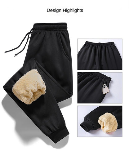 Calças masculinas para outono e inverno, forradas com lã para uso externo, calças casuais, calças de moletom esportivas quentes de lã de carneiro