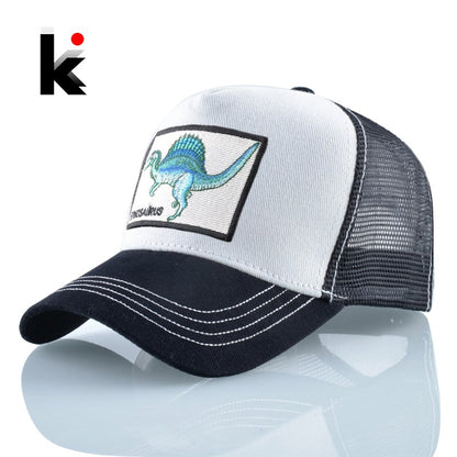 Men's Summer Baseball Cap Women Streetwear Trucker Caps With Spinosaurus Patch Snapback Hip Hop Drack Bones Adjustable Viosr Hat