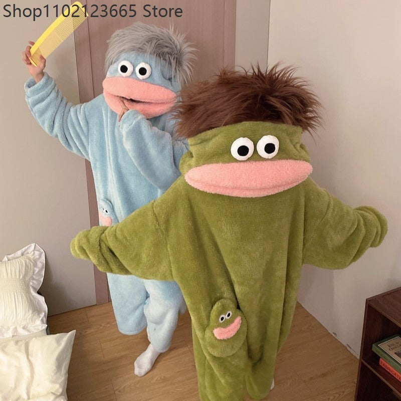Generic Big Mouth Monster Onesie Pajamas Winter Thick Coral Fleece Ugly Cute Funny Warm Loungewear For Adults Cosplay Jumpsuit