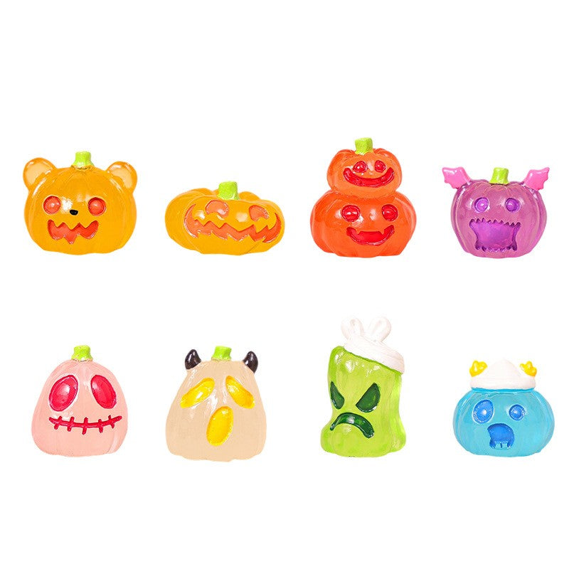 8/16/24pcs Luminous Halloween Micro Landscape Miniature Figurine Resin Craft Mini Fairy Garden Ornament Pumpkin Ghost Decoration