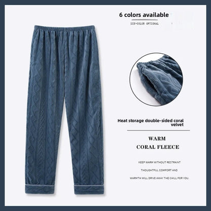 Men's Thickened Coral Fleece Pajama Pants Home Leisure Velvet Plush Winter Warm Large Size Sleepwear Comfortable Soft Fabric