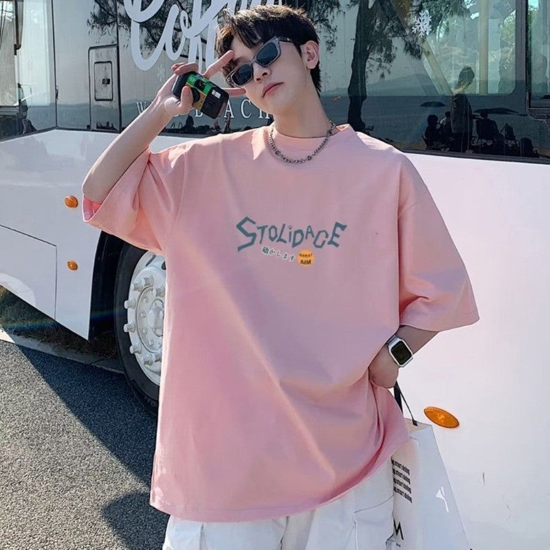 8XL Men Oversize Korean Fashion Loose American Love Puppet Rabbit Print Short Sleeve Round Neck Versatile Trend Couple outfit