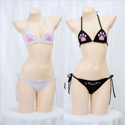 Japanese Anime Kawaii Girl Cute Cat Paw Bikini Swimsuit Women Claw Pattern Three Point Underwear Bra Panties Set Costume Cosplay