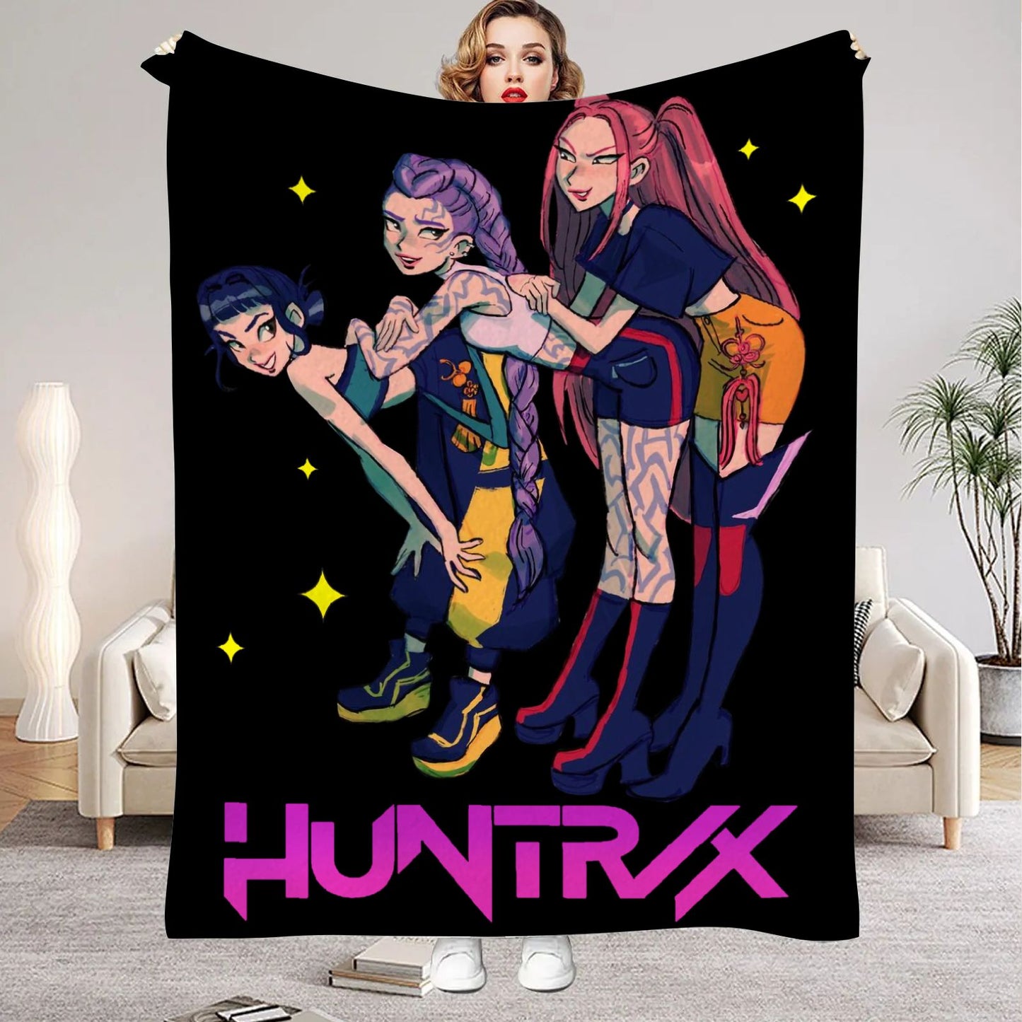 Huntrix Blankets K pop Demon Hunters Zoey Rumi Mira Soft Warm Throw Blanket Winter Kids Couch Bed Fluffy Bedspread