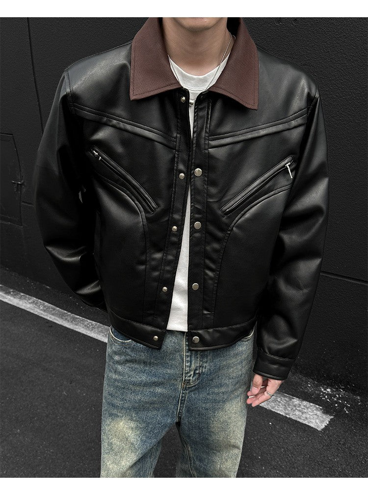 Mens Leather Jacket Biker Jacket PU Leather 2025 New Windproof Stand Collar Single Breasted Short Coat Slim Fit Mens Jacket