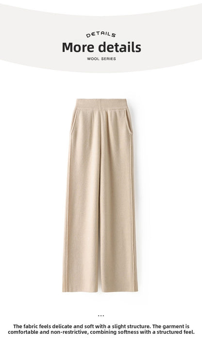 High Waist Wide Leg Woolen Pants Women's Loose Casual Black Long Trousers Autumn Fashion Elegant Commuting Style