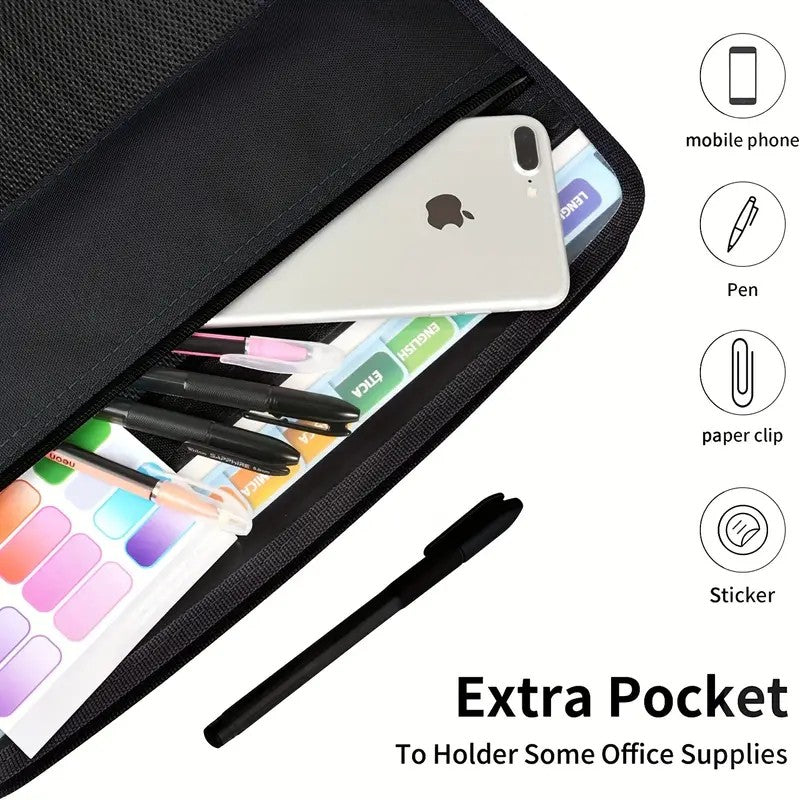 Accordion File Organizer with Safe Zipper, 13 Pocket Expanding File Folder with Front Pencil Pouch,  School Office Supplies