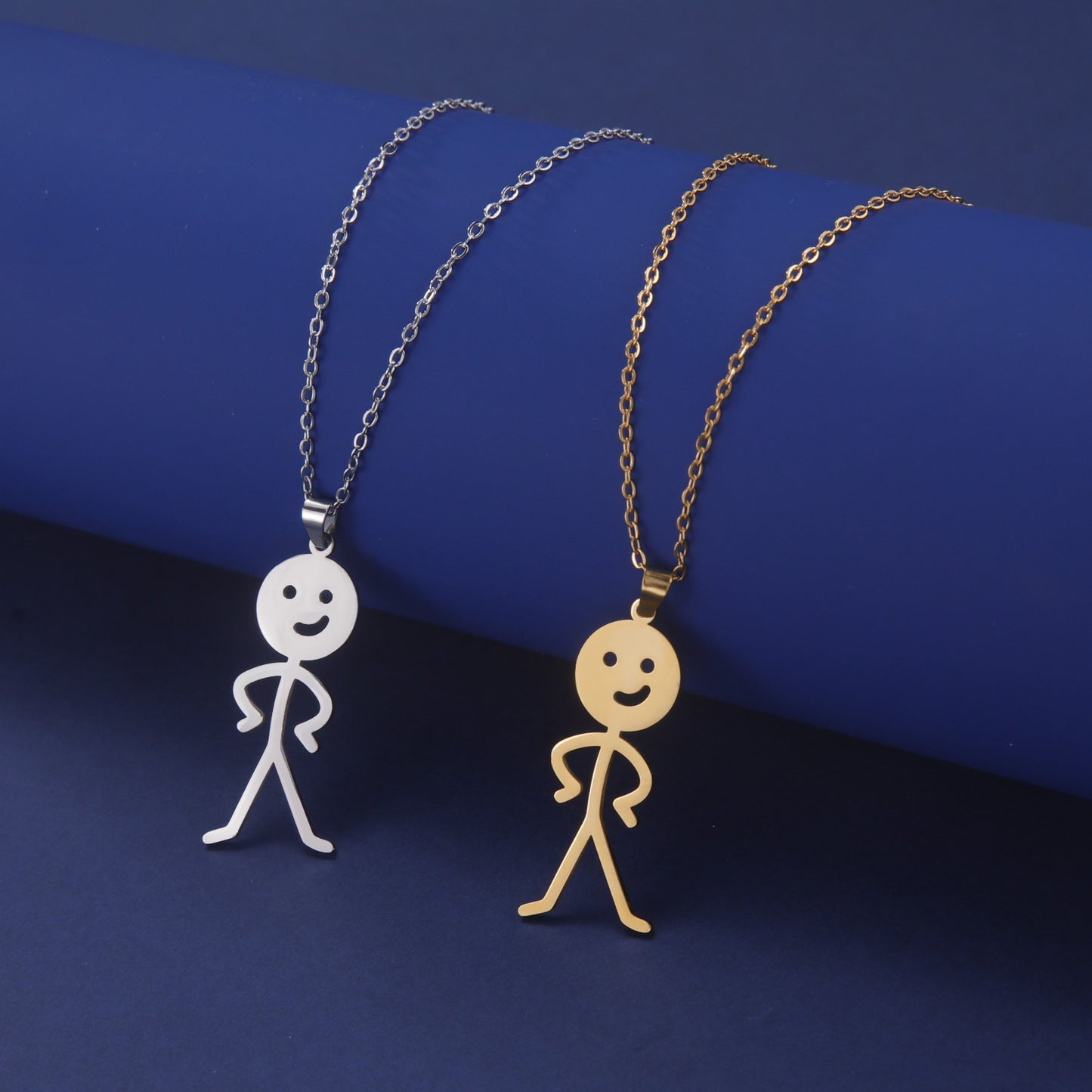 Skyrim Hip Hop Doodle Necklace for Men Women Stainless Steel Long Neck Chain Fashion Middle Finger Stickman Jewelry New
