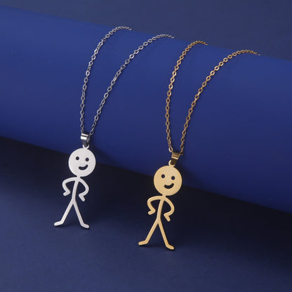 Skyrim Hip Hop Doodle Necklace for Men Women Stainless Steel Long Neck Chain Fashion Middle Finger Stickman Jewelry New