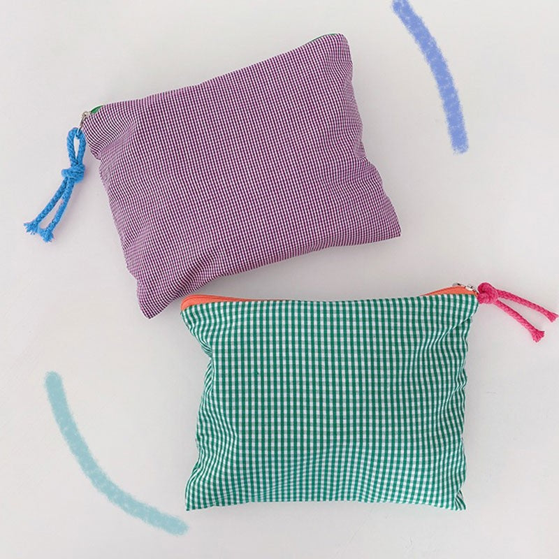 New Women Plaid Makeup Bag Large Capacity Cotton Zipper Pouch Purse Travel Clutch Makeup Bag Cosmetic Zipper Necessarie Feminina