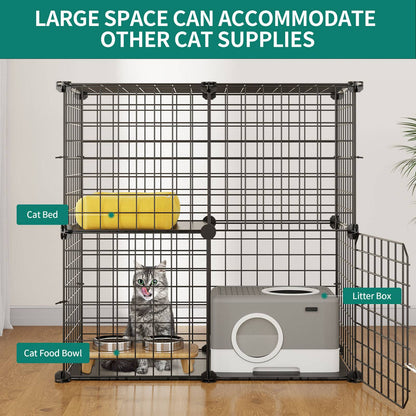 Gaiola de Gato de 2 Andares para Ambientes Internos, Cercadinho DIY para Gatos, Gaiola para Gatinhos para 1-2 Gatos