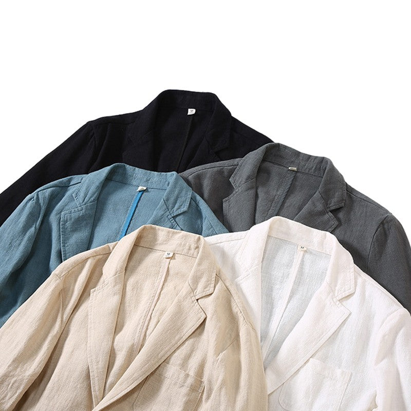 2024 Retro Cotton Linen Men Blazer Coat Beach Wedding Party Suit Spring Summer Fashion Male Formal Business Slim Suit Jacket