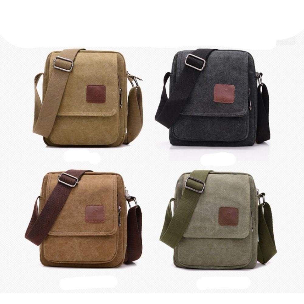 Vintage Canvas Men Crossbody Bag Anti-theft Large Capacity Outdoor Small Bag Wear-resistant Business Cashier Wallet Shoulder Bag