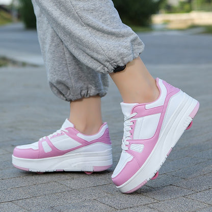 4 Wheel Skate Roller Shoes Foy Boys Casual Outdoor Sports Slide Shrink School Students Pulleys Sneakers Girls Walking Shoes