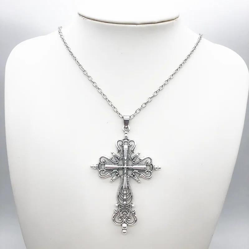 Gothic Cross Necklace For Women Men Punk Hollow Flower Cross Charms Choker Chain Vampires Pendant Jewelry Party Accessories Gift