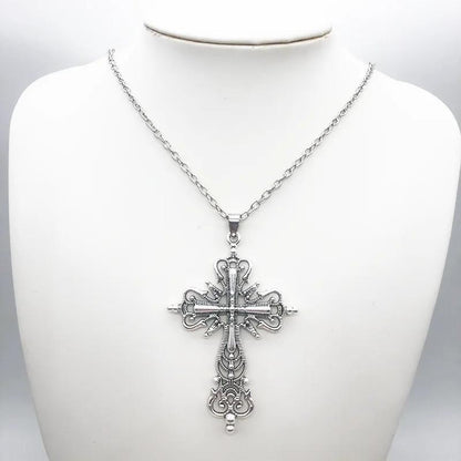 Gothic Cross Necklace For Women Men Punk Hollow Flower Cross Charms Choker Chain Vampires Pendant Jewelry Party Accessories Gift
