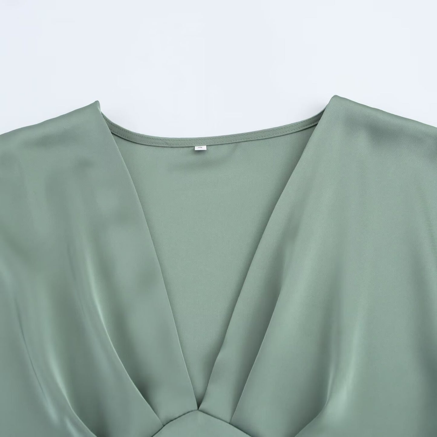 TRAFZA Women Elegant Solid Satin Dress Sexy V Neck Short Sleeve Midi Dress 2025