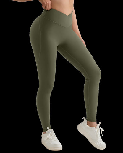 Women V Cross Waist Butt Lifting Leggings with Pockets High Waist Yoga Pants Workout Running Gym Fitness Sports Leggings Female