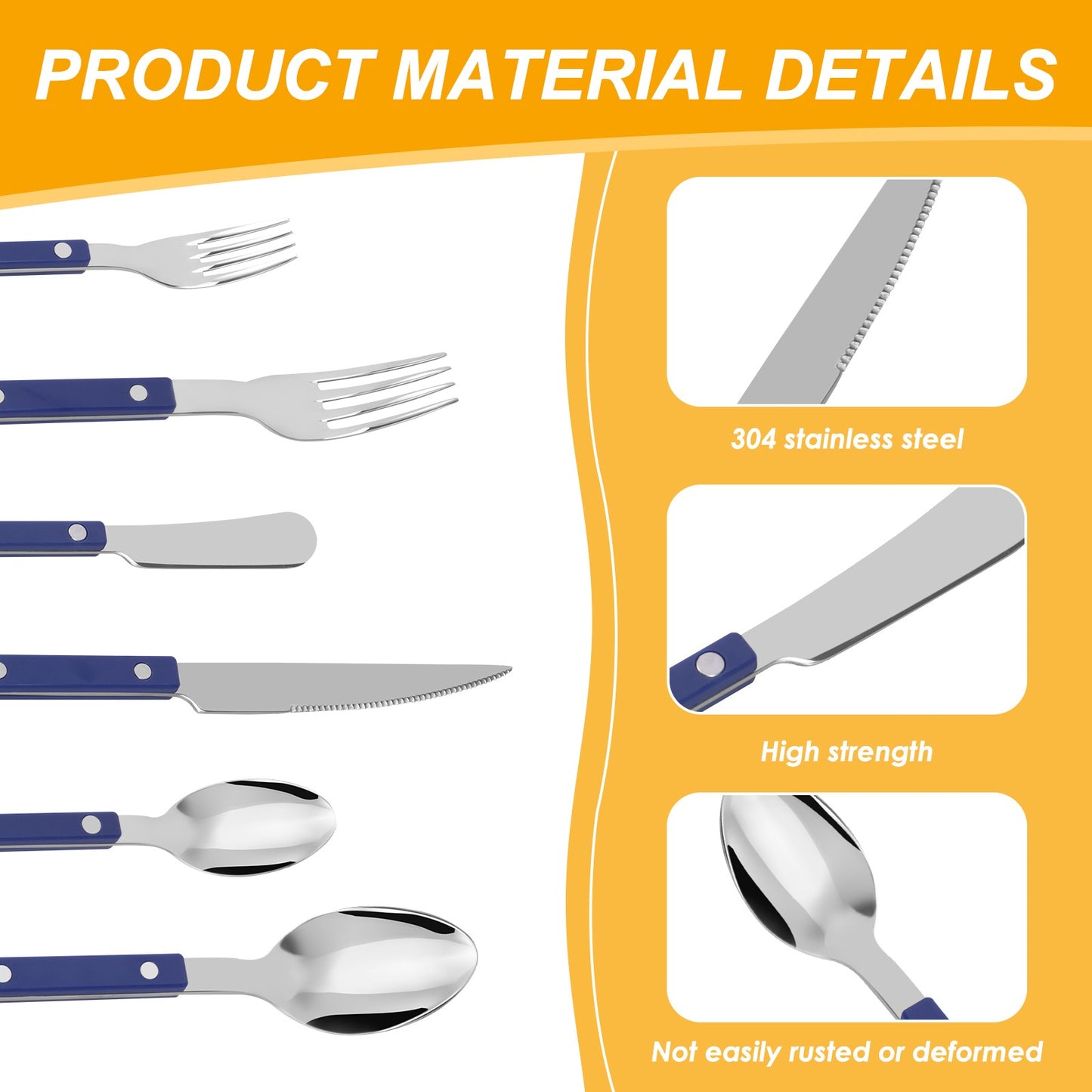 Conjunto de Talheres 6 Peças de Aço Inoxidável Design de Rebite Fino Polimento Faca Garfo e Colher Prata para Cozinha Restaurantes Encontros