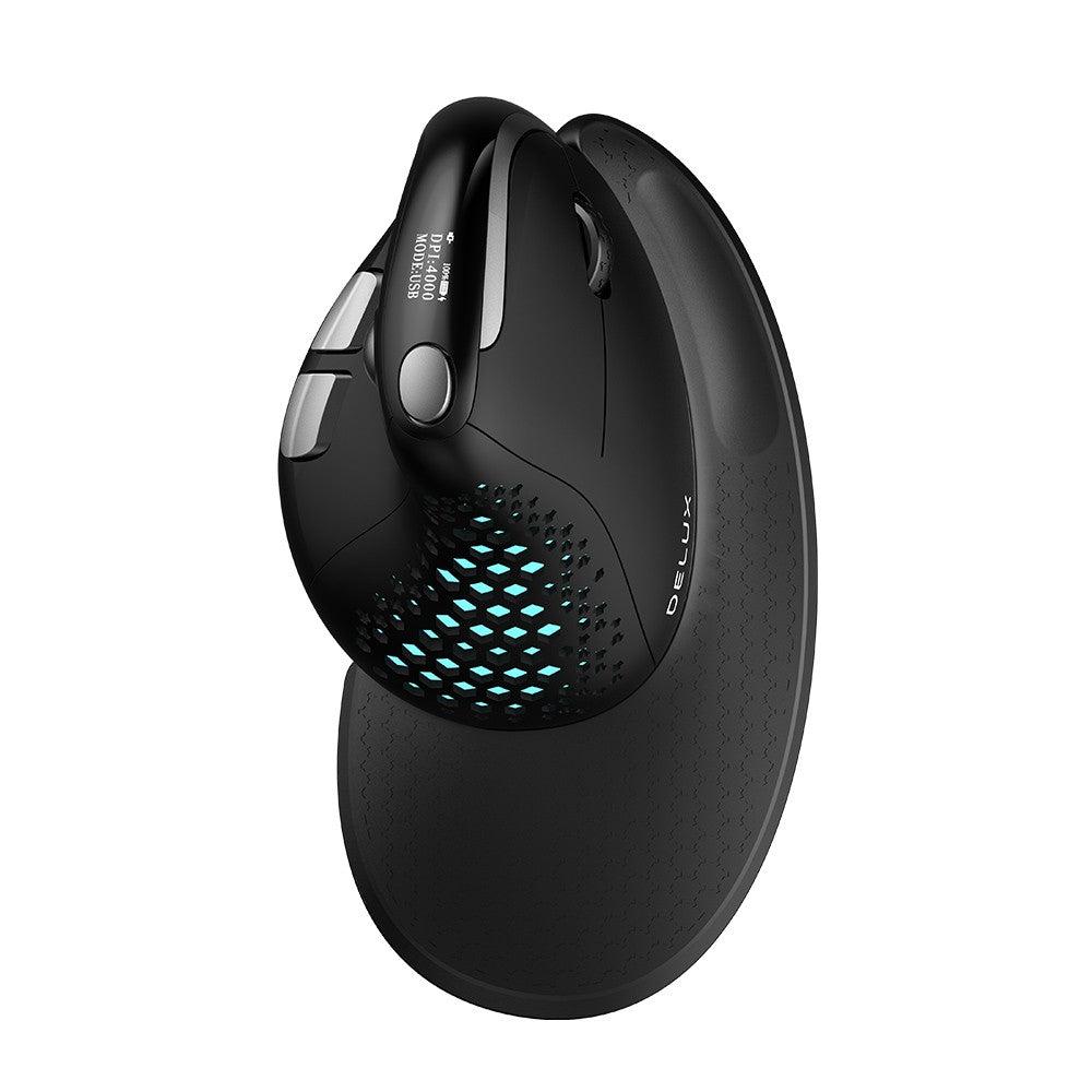Delux M618XSD Seeker Ergonomic Vertical Mouse with OLED Screen 4000DPI Rechargeable 1000mA Removable Back Cover For Computer
