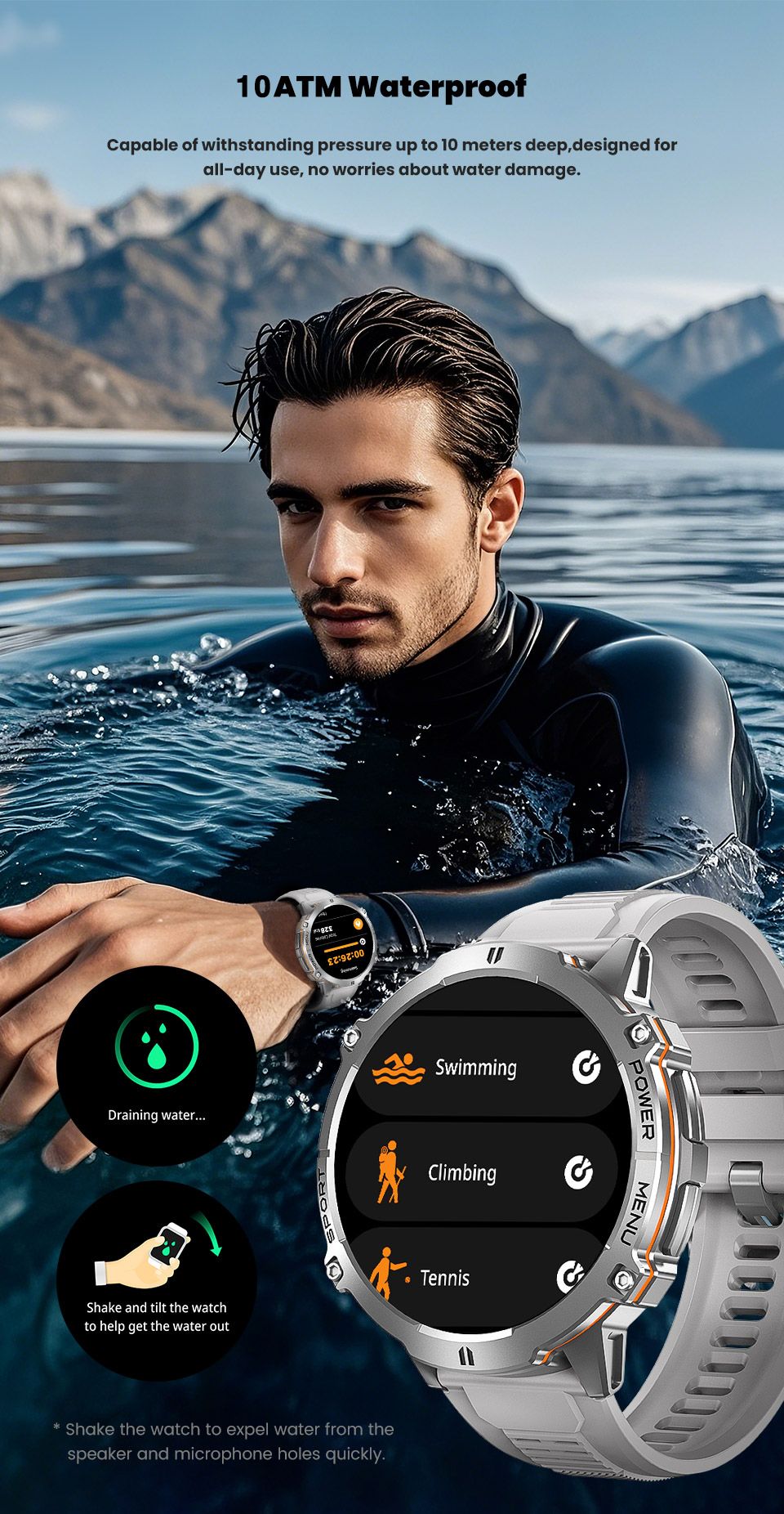 Smartwatch T-Rex 3 Militar Bateria 1000mAh 10ATM À Prova D'água GPS Bússola Altímetro Chamada AMOLED Masculino Natação Esportivo